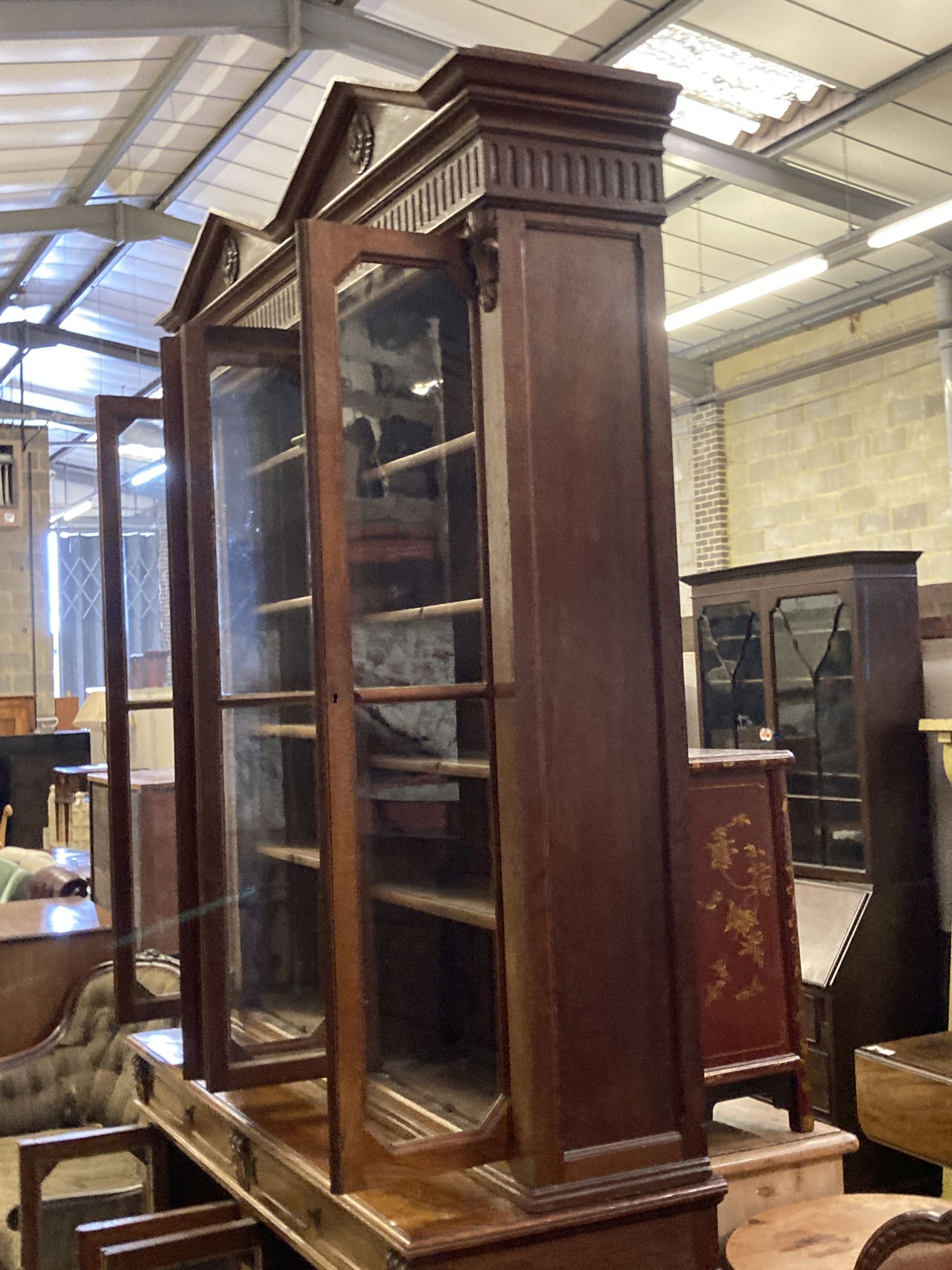 A Victorian oak library bookcase, length 160cm, depth 54cm, height 280cm